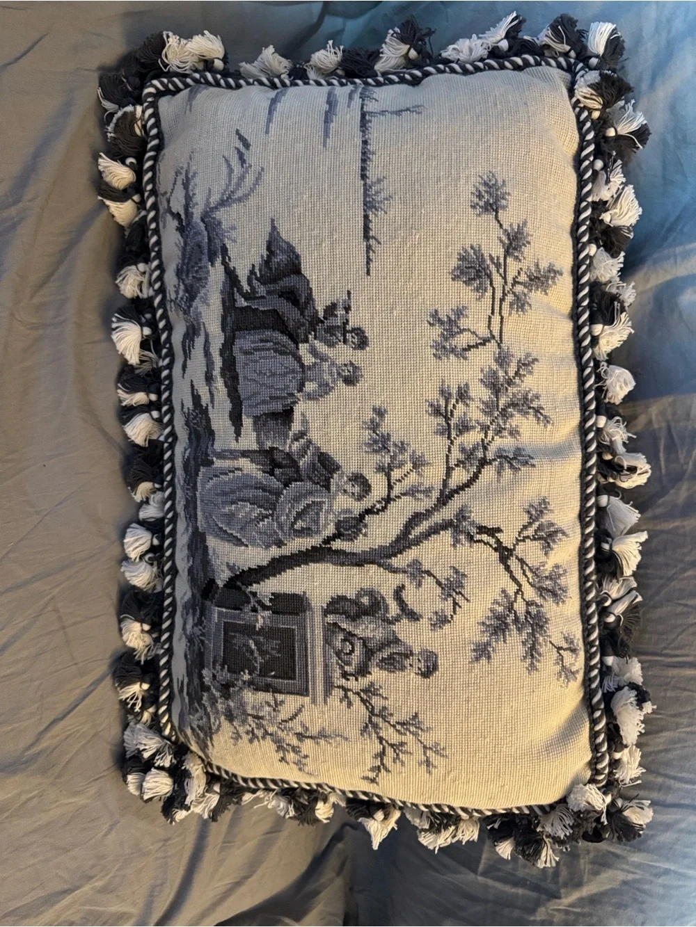 French Toile Needlepoint Decorative Throw Pillow
